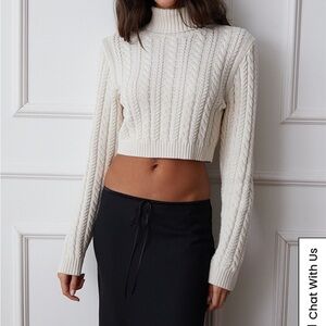 LA Hearts Bailey Cable Knit Cropped Sweater